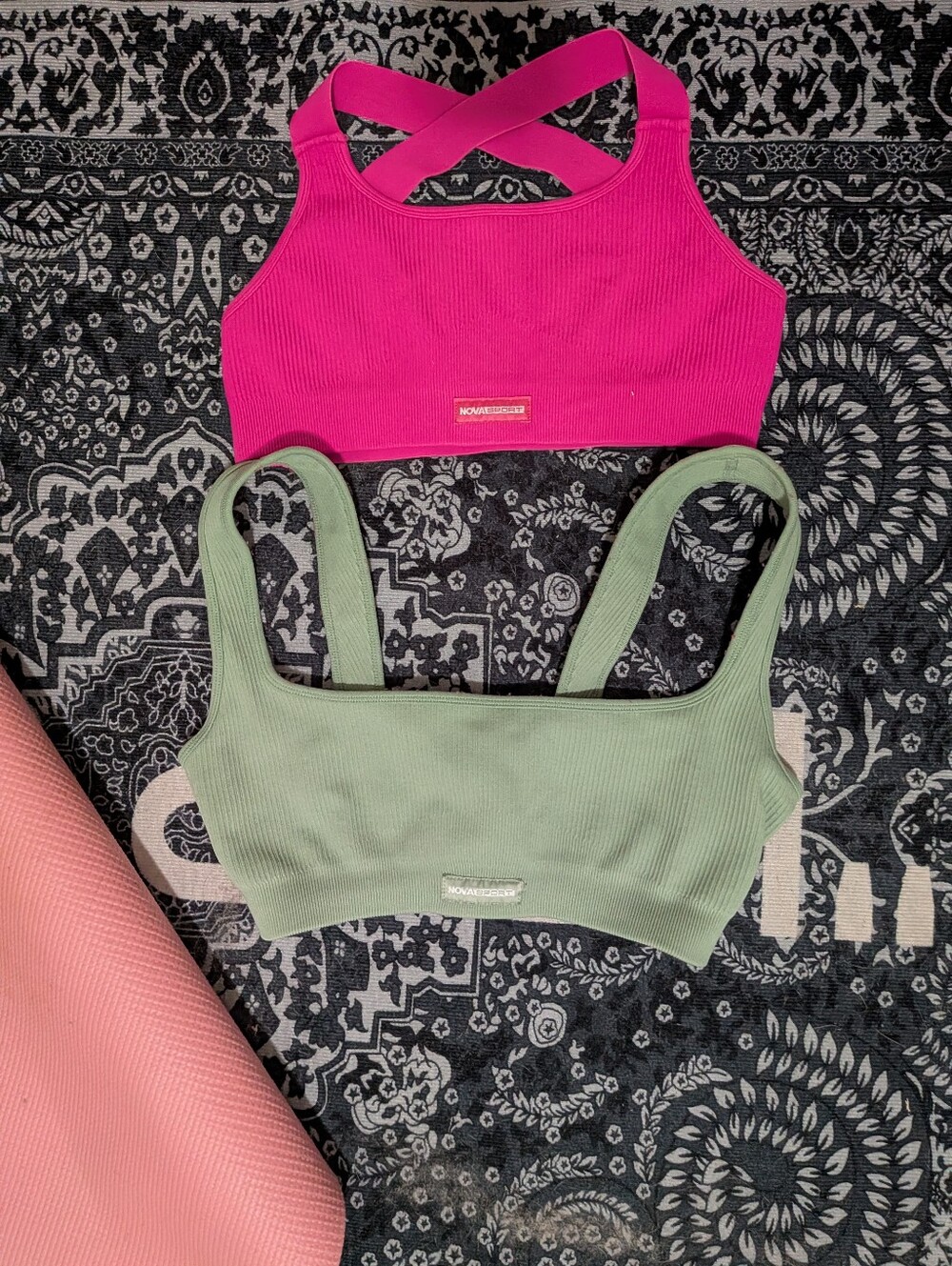 TWO Ribbed Kids Tank Top sports Bra - Sage Green / Hot Pink